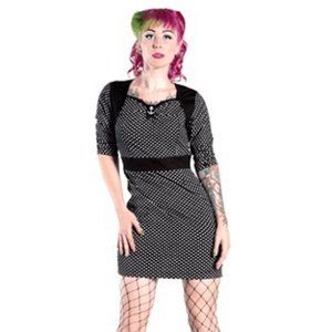 Sourpuss Black White Polka Dot Vixen Dress Anchor Sailor Retro Nautical Pinup